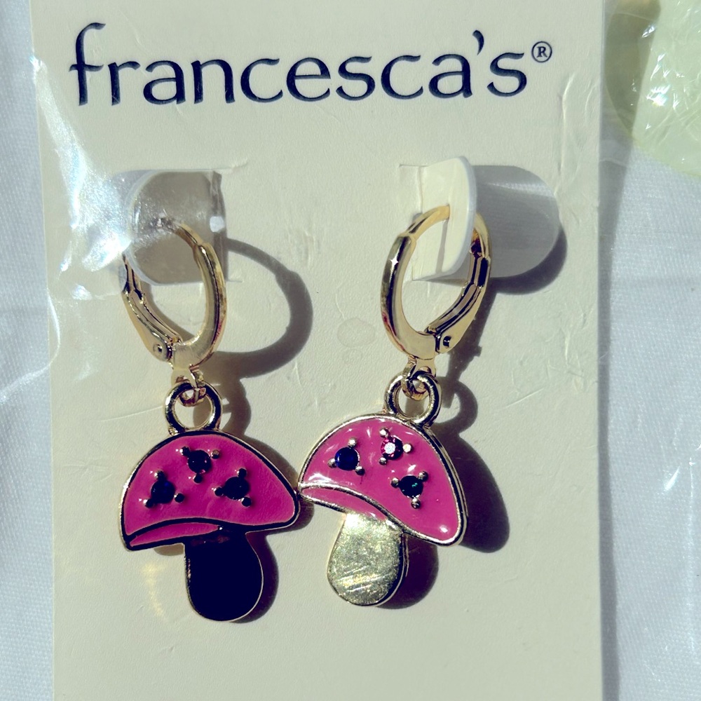 Gemma Enamel Mushroom Huggie Hoop Earrings